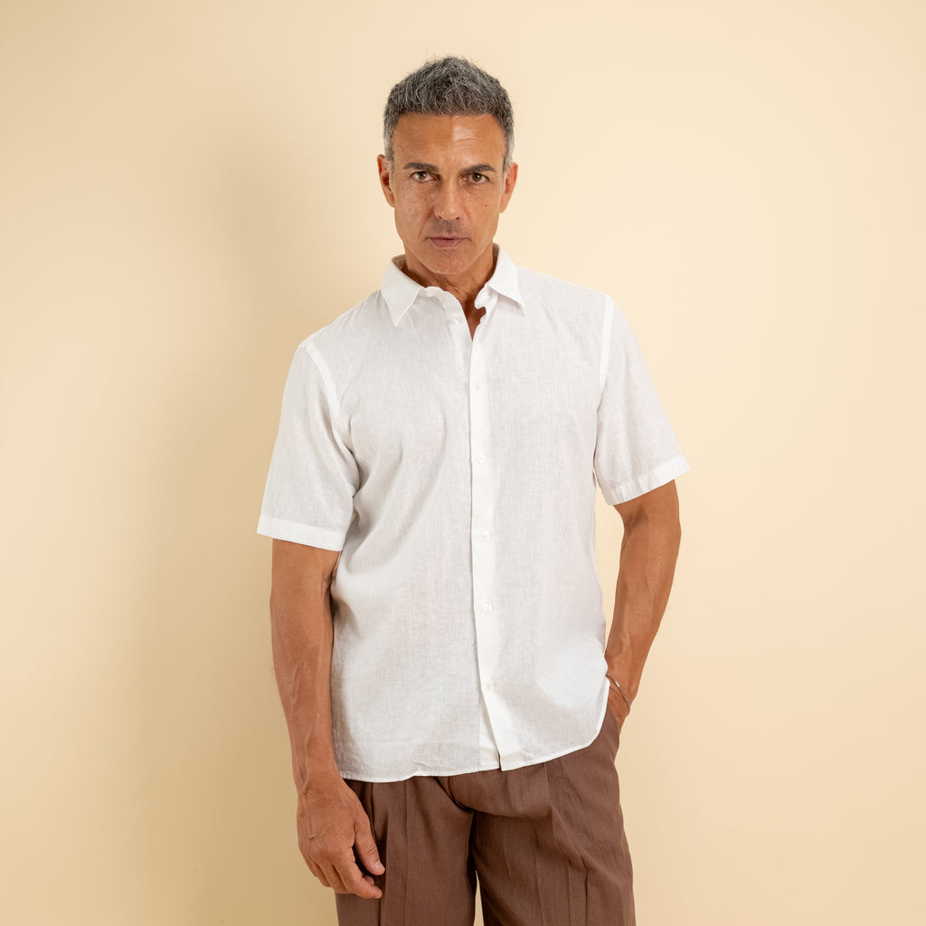 Camicia manica corta 100% Lino - Bianco