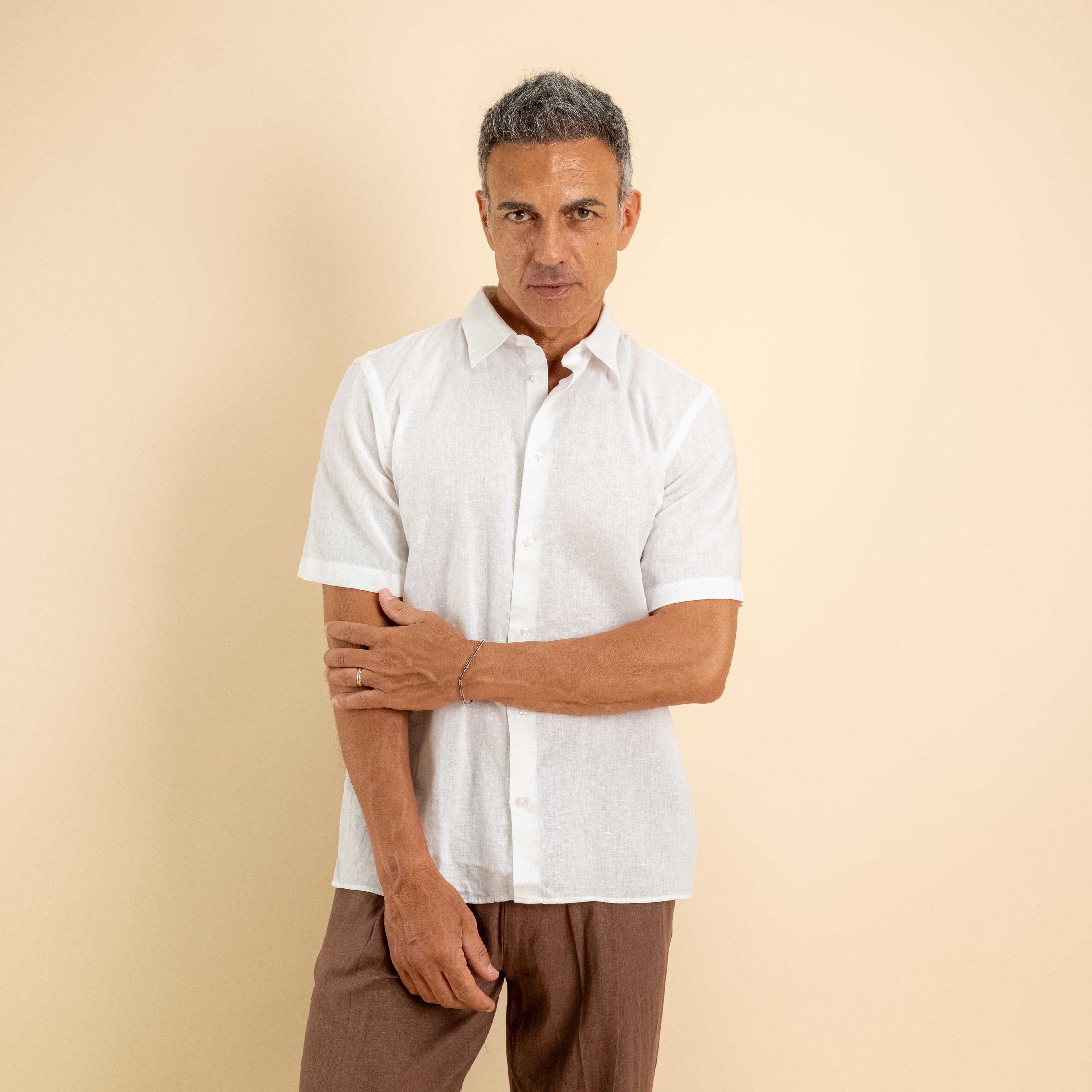 Camicia manica corta 100% Lino - Bianco
