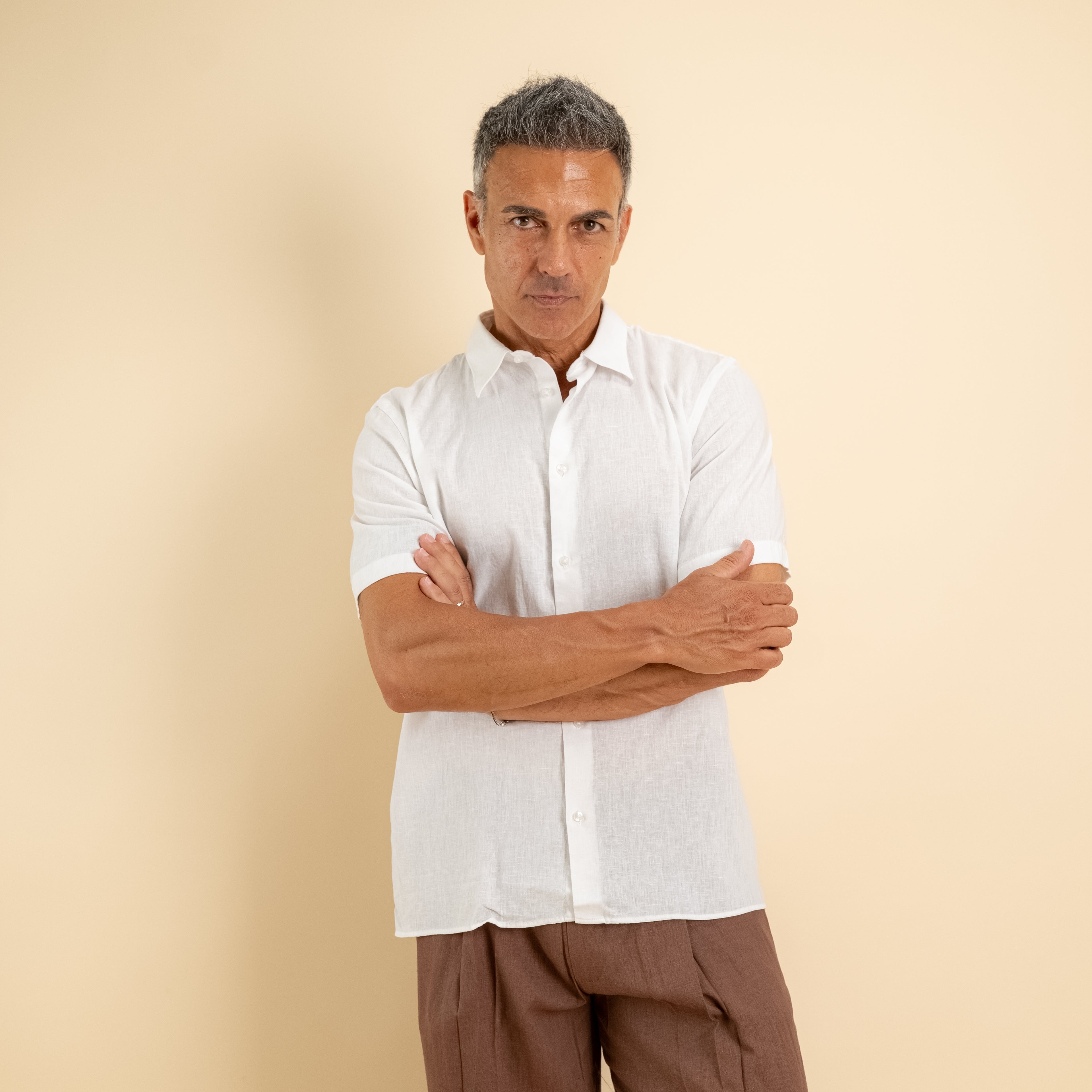 Camicia manica corta 100% Lino - Bianco