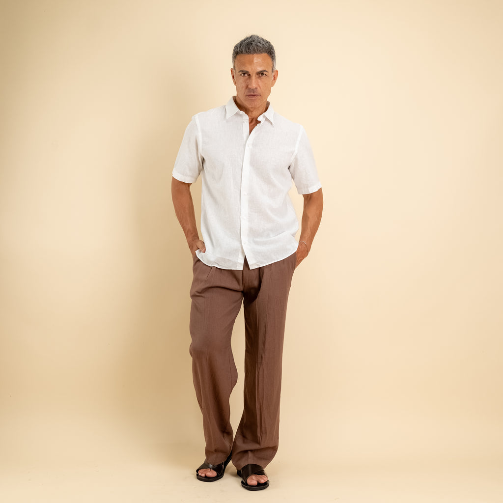Camicia manica corta 100% Lino - Bianco
