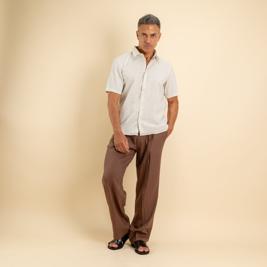 Camicia manica corta 100% Lino - Beige