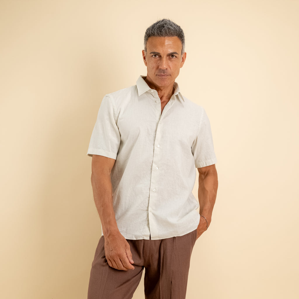 Camicia manica corta 100% Lino - Beige