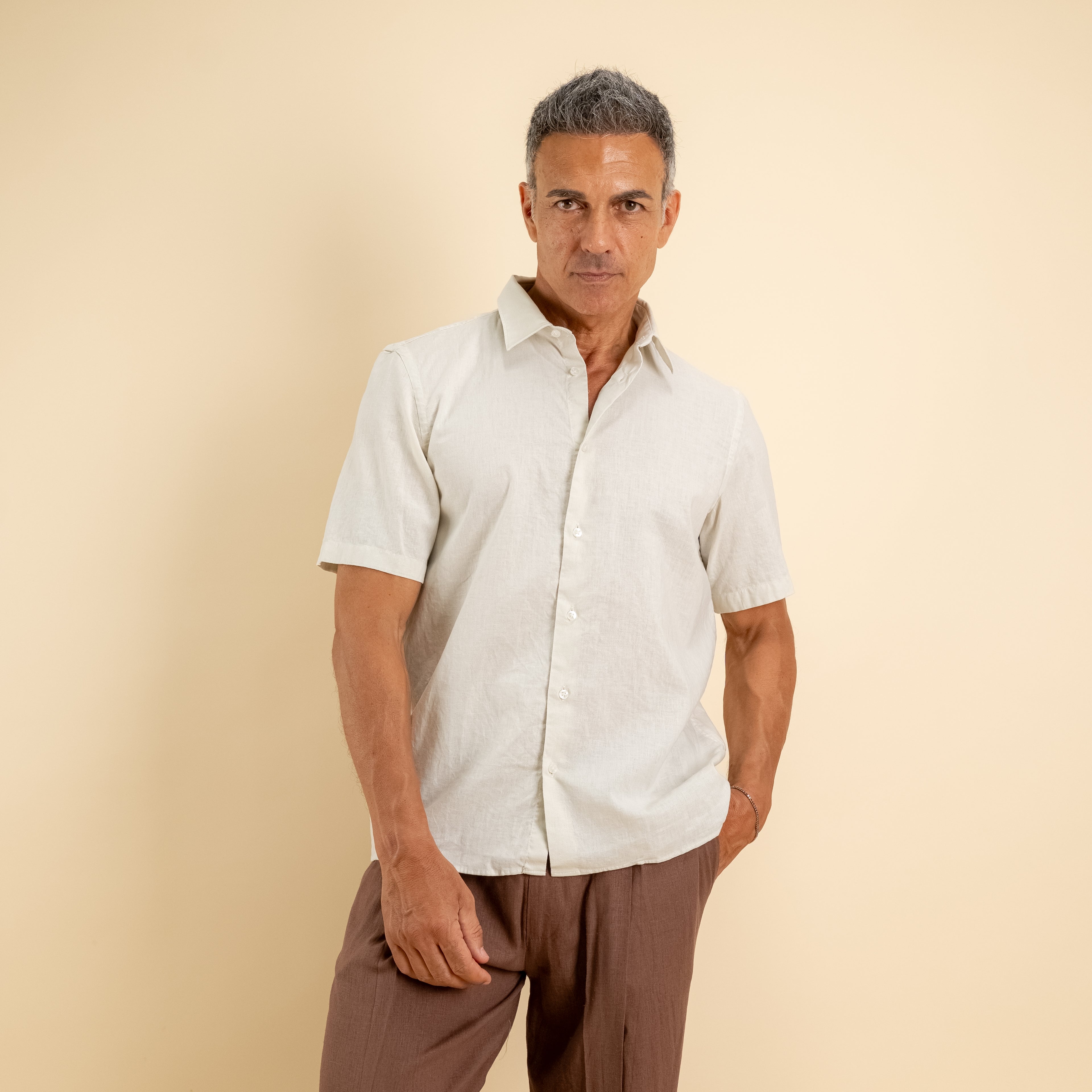Camicia manica corta 100% Lino - Beige