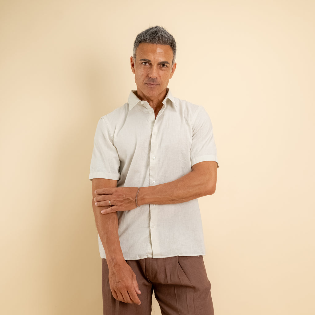 Camicia manica corta 100% Lino - Beige