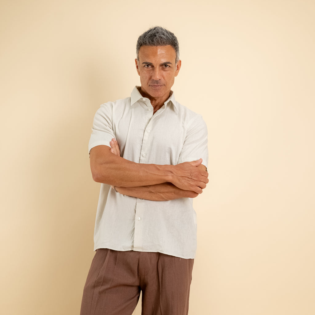 Camicia manica corta 100% Lino - Beige