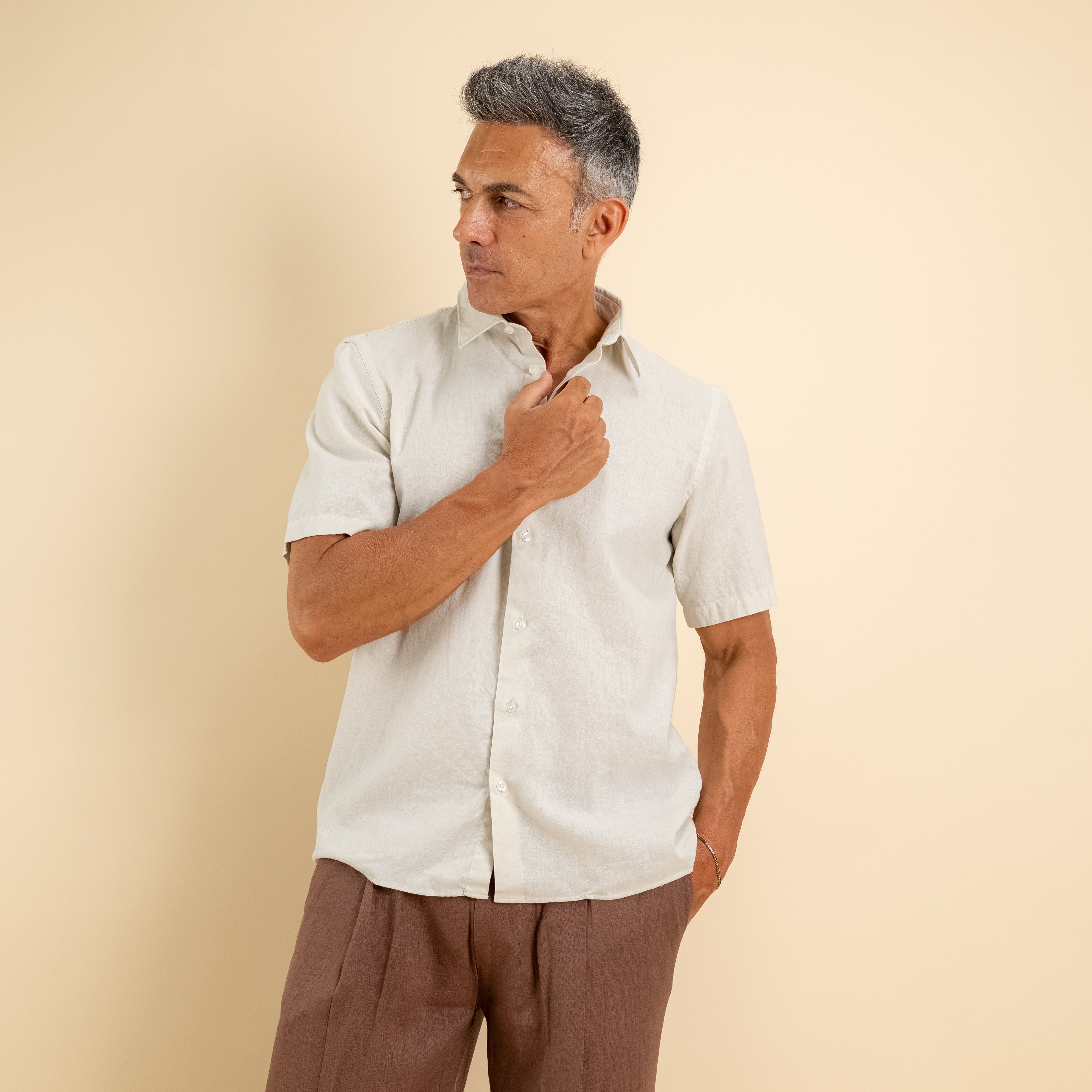 Camicia manica corta 100% Lino - Beige