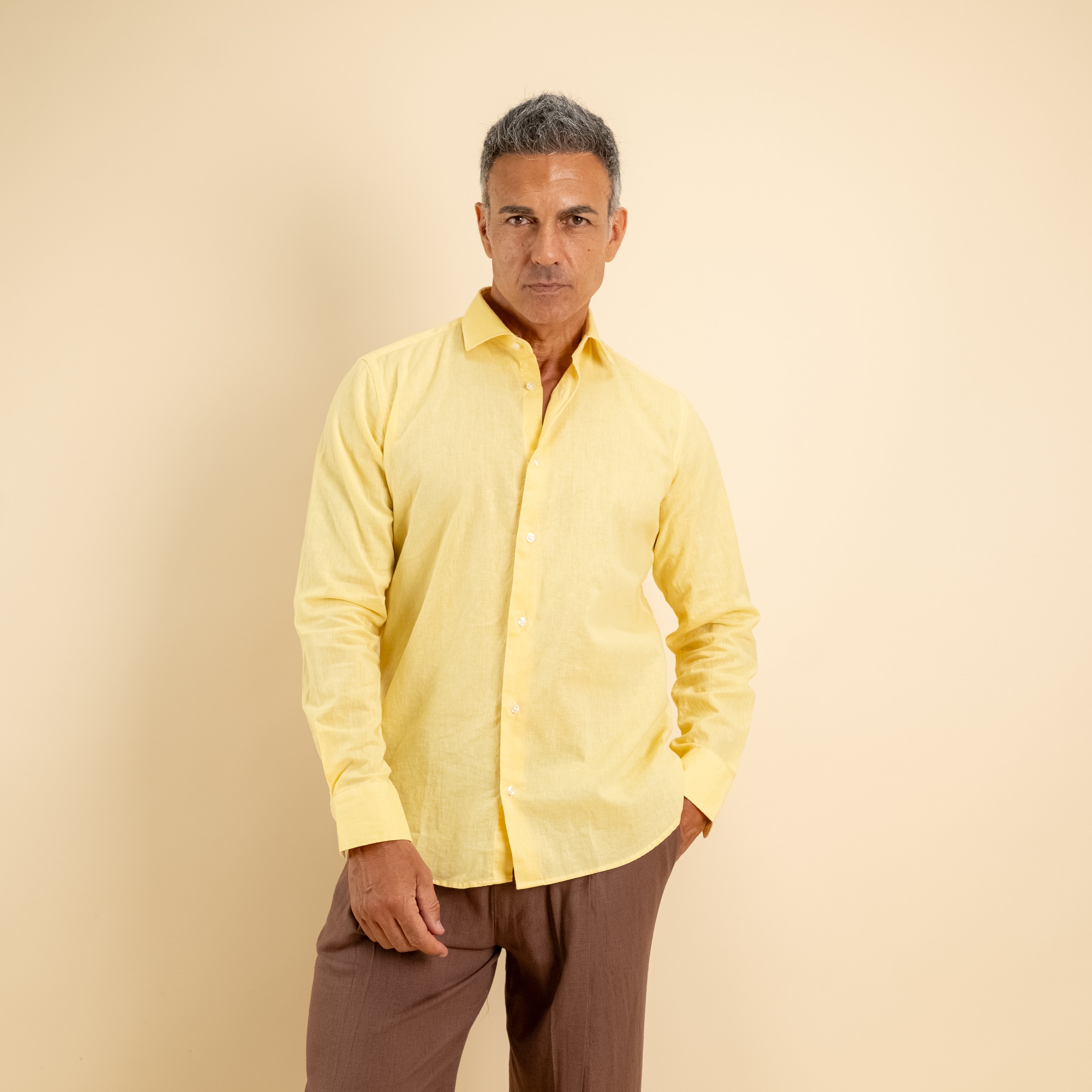 Camicia sartoriale 100% Lino - Giallo