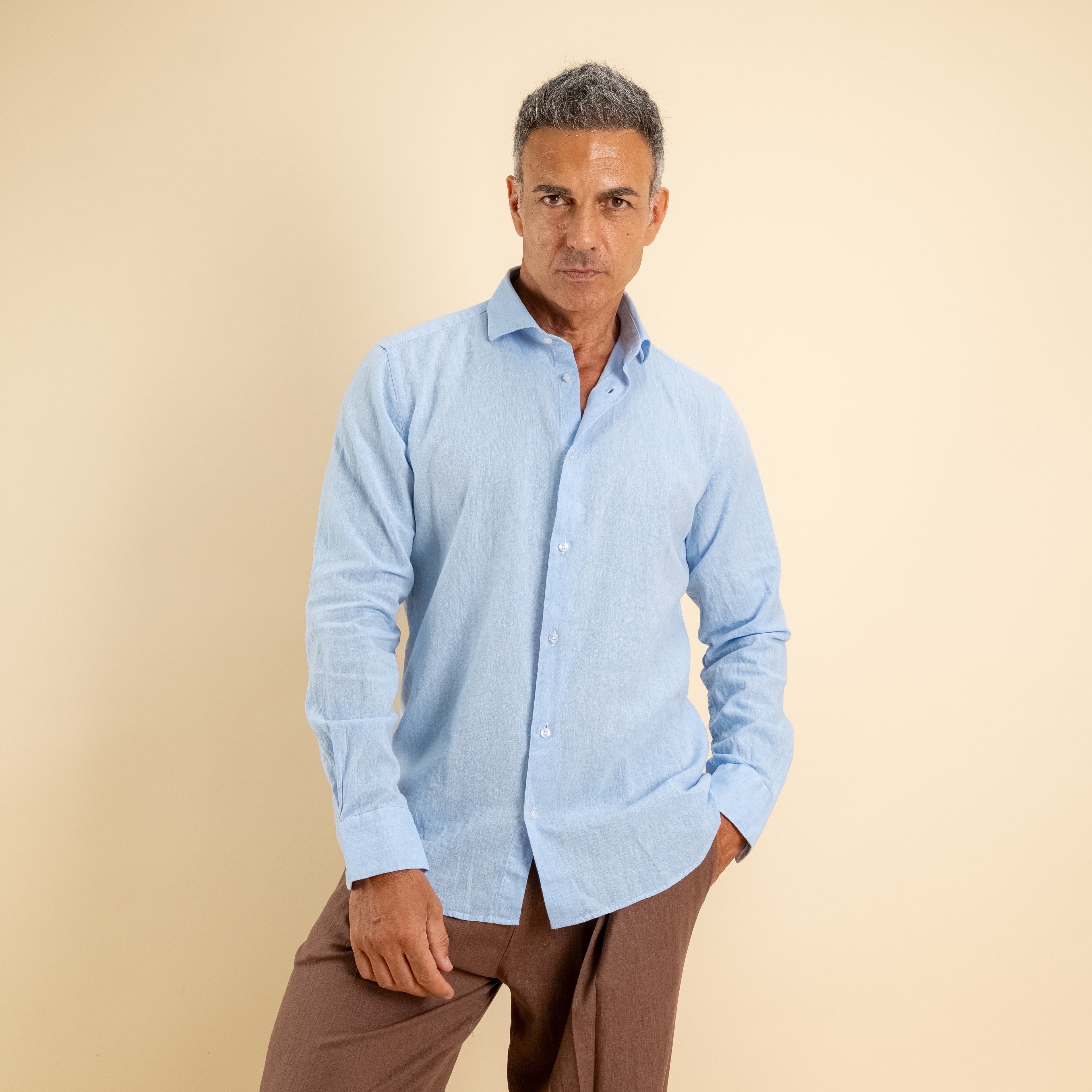 Camicia sartoriale 100% Lino - Cielo
