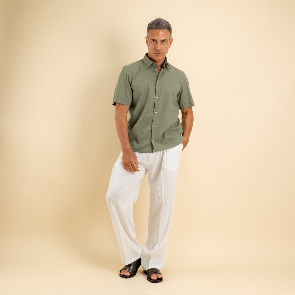 Camicia manica corta 100% Lino - Militare