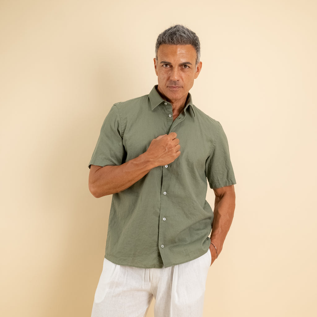 Camicia manica corta 100% Lino - Militare