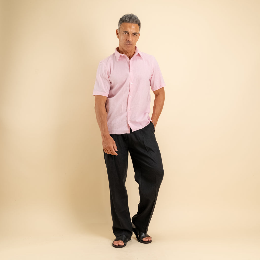 Camicia manica corta 100% Lino - Rosa