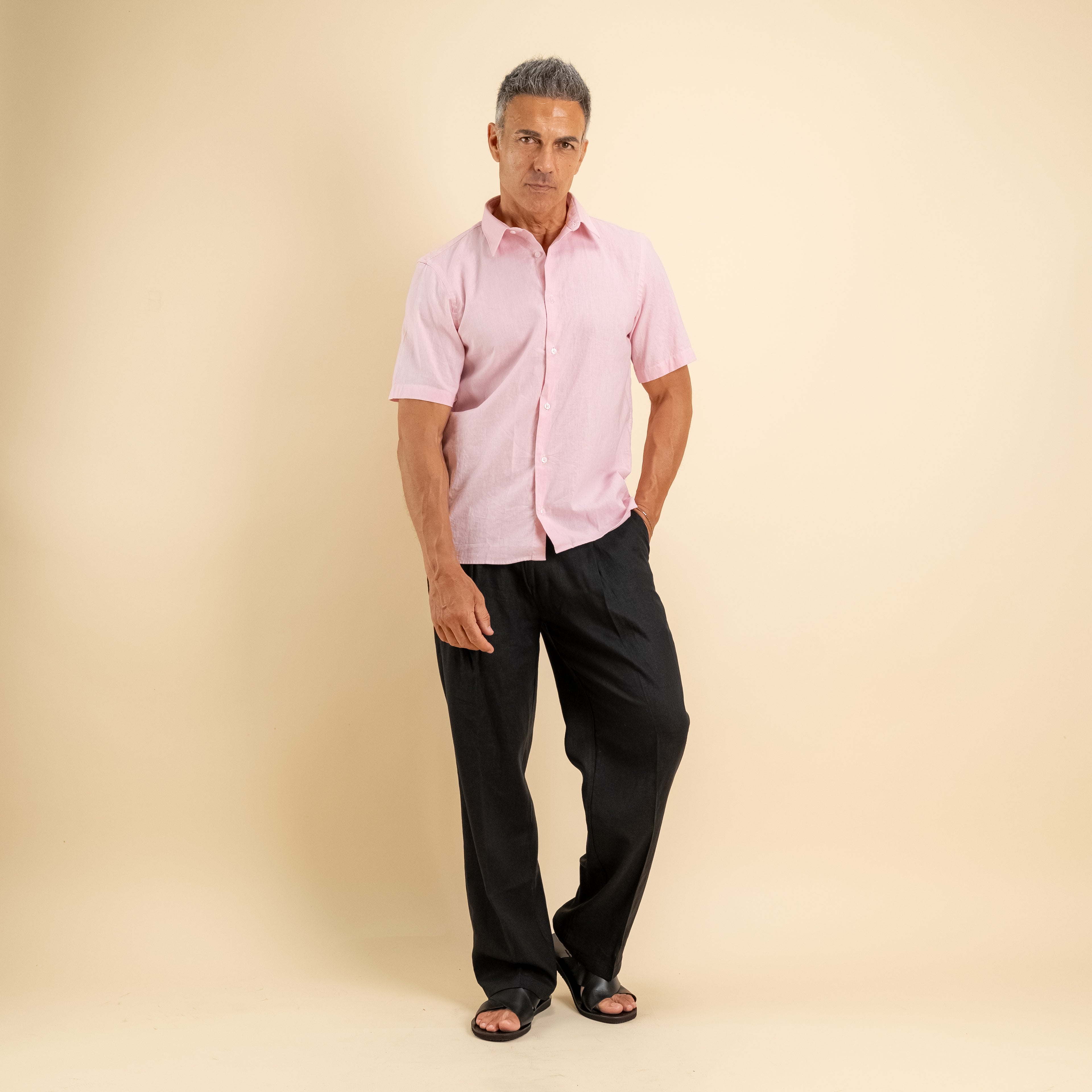Camicia manica corta 100% Lino - Rosa