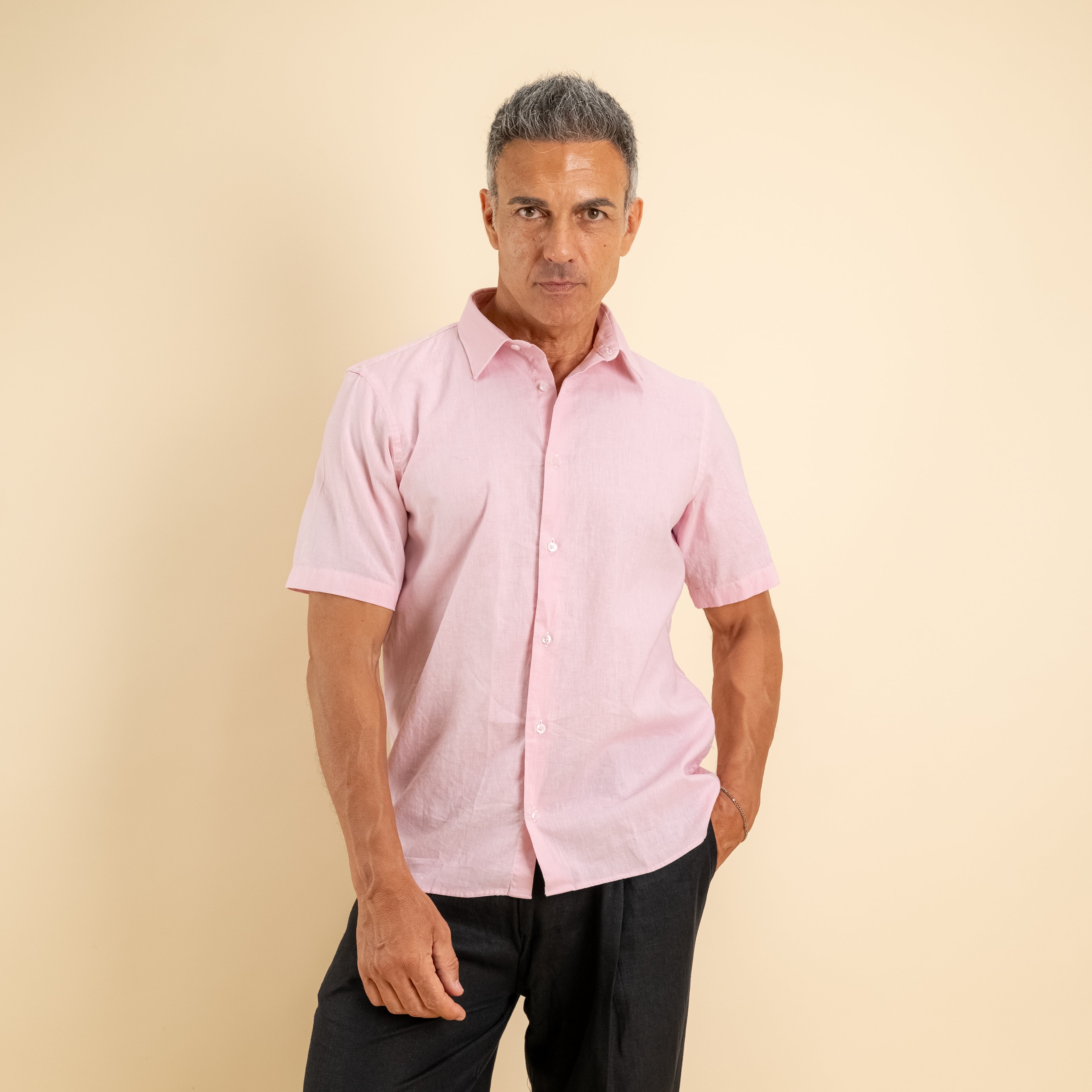 Camicia manica corta 100% Lino - Rosa