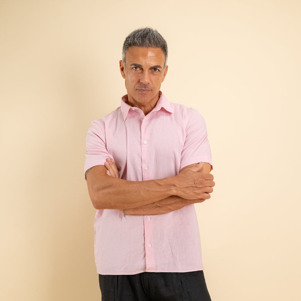 Camicia manica corta 100% Lino - Rosa