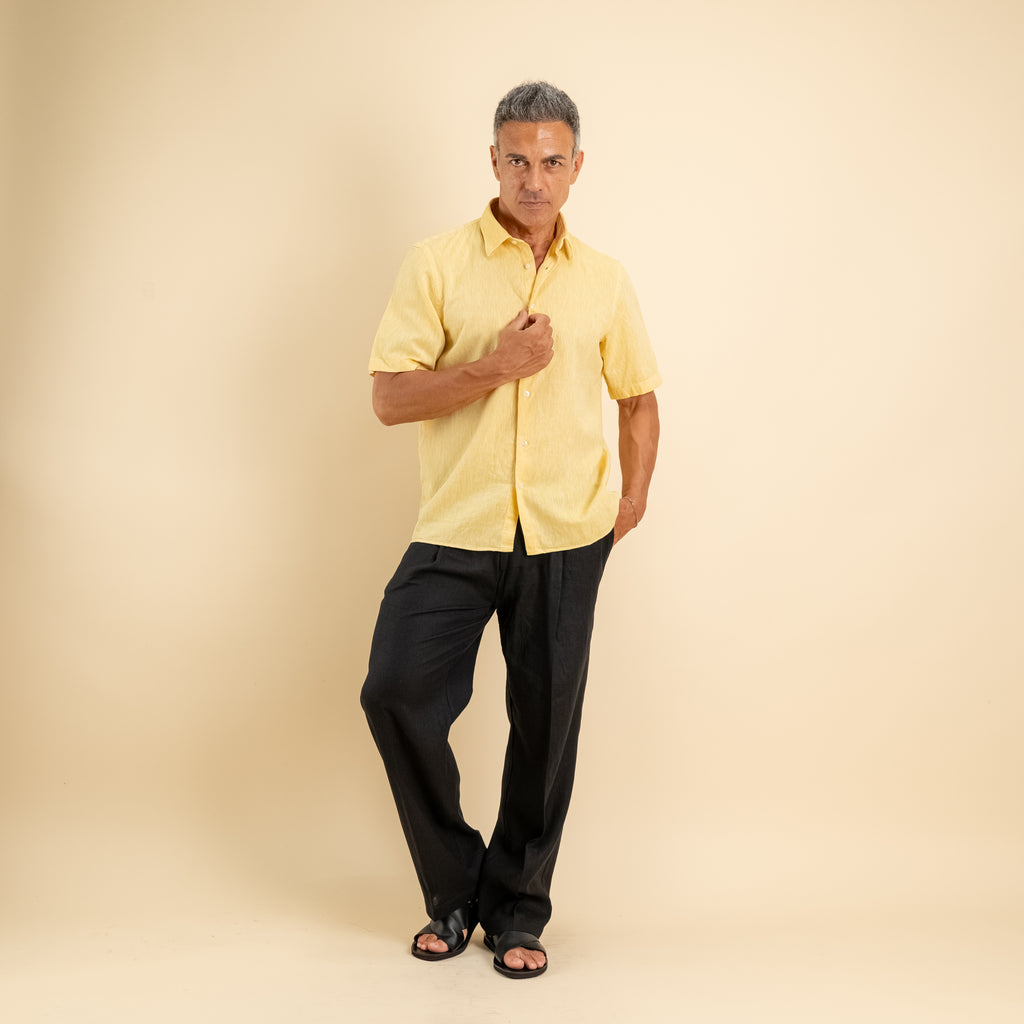 Camicia manica corta 100% Lino - Giallo