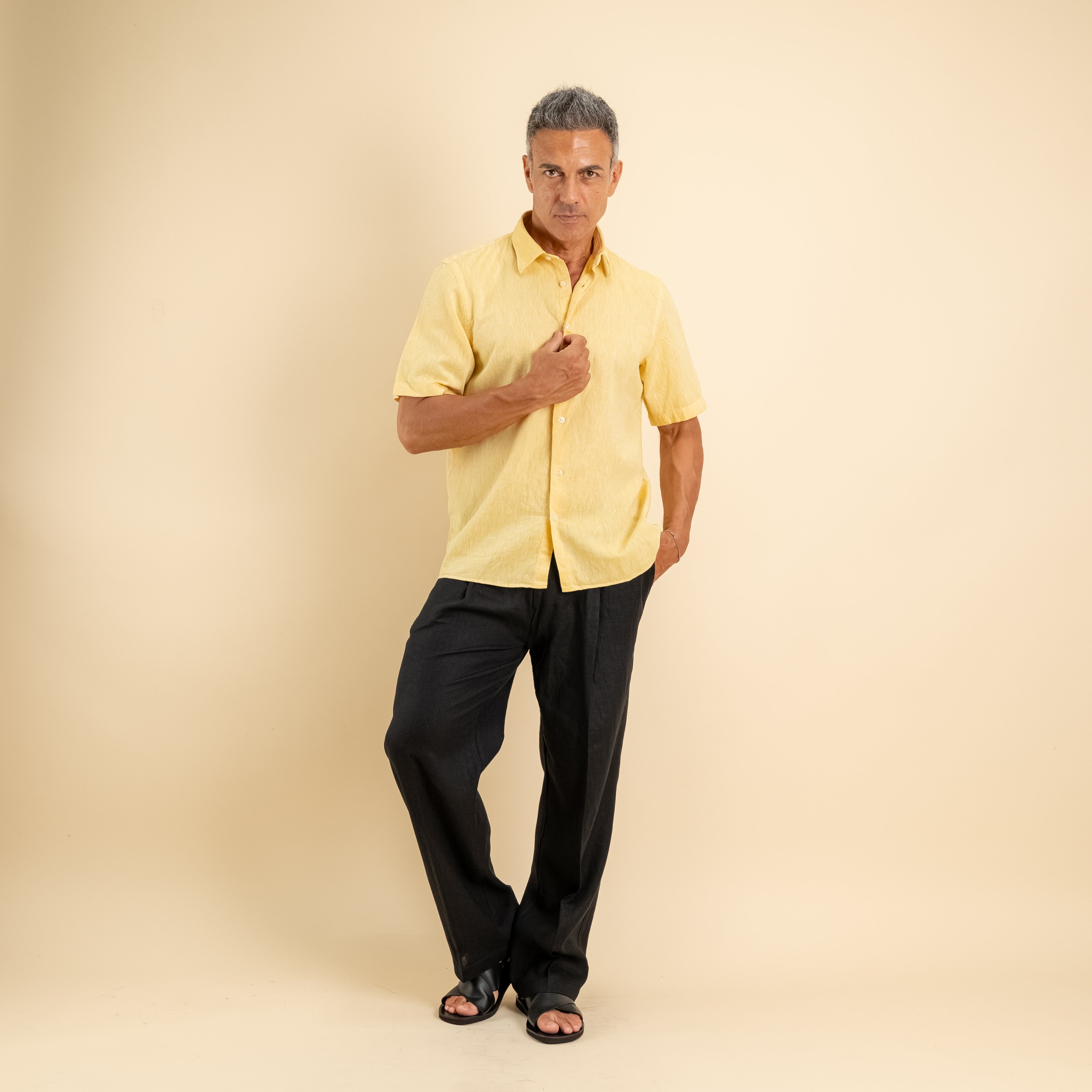 Camicia manica corta 100% Lino - Giallo