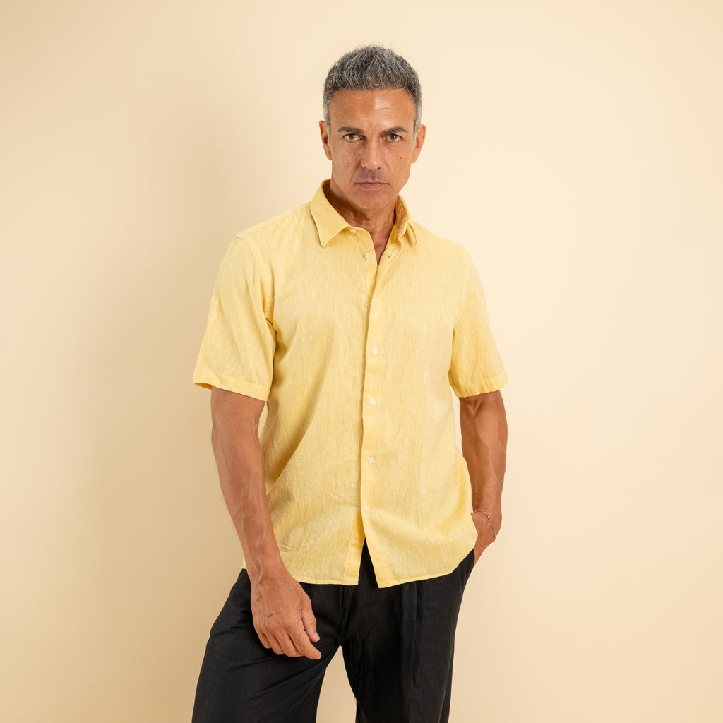 Camicia manica corta 100% Lino - Giallo