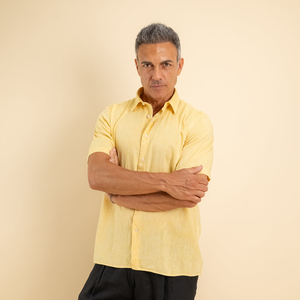 Camicia manica corta 100% Lino - Giallo
