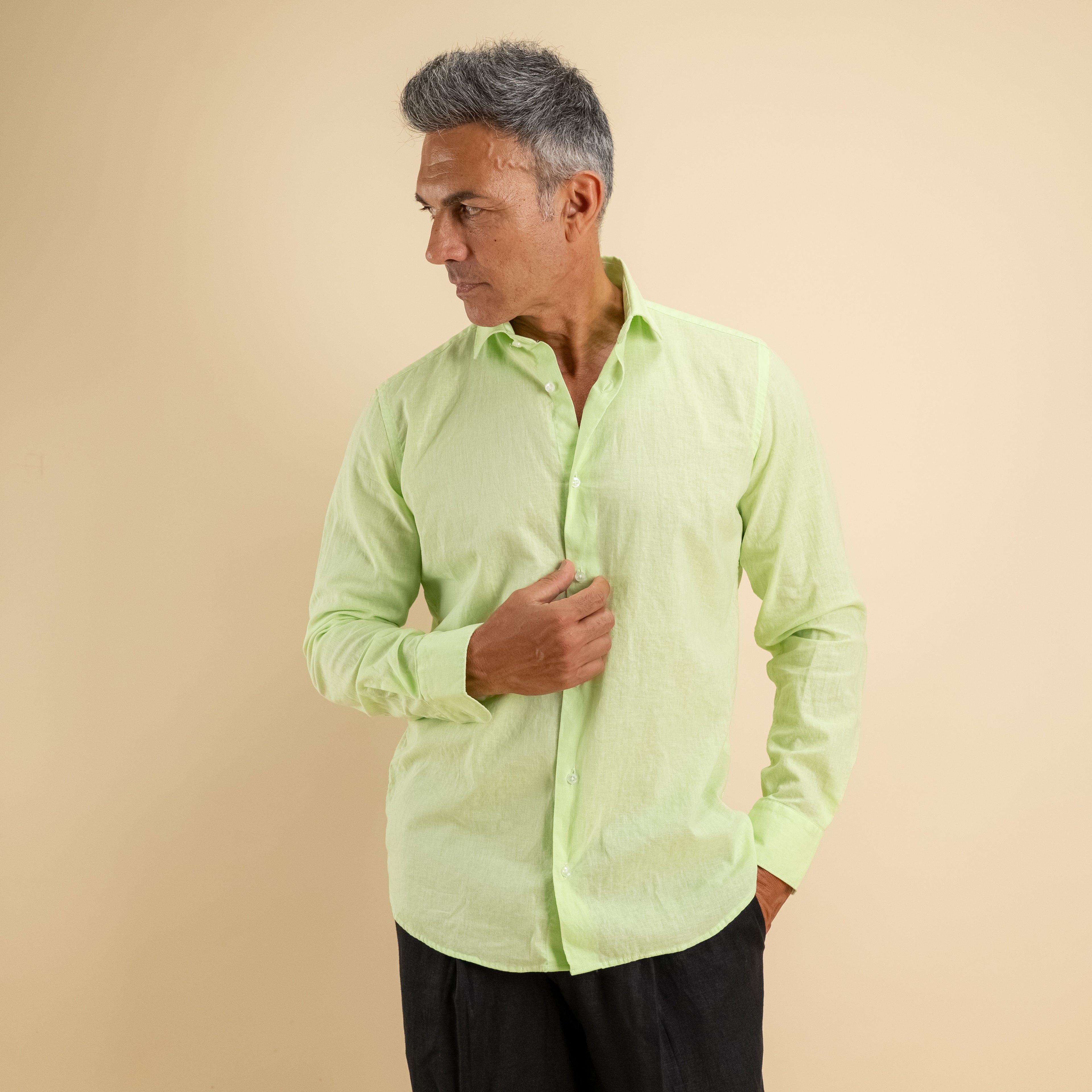 Camicia sartoriale 100% Lino - Verde Lime