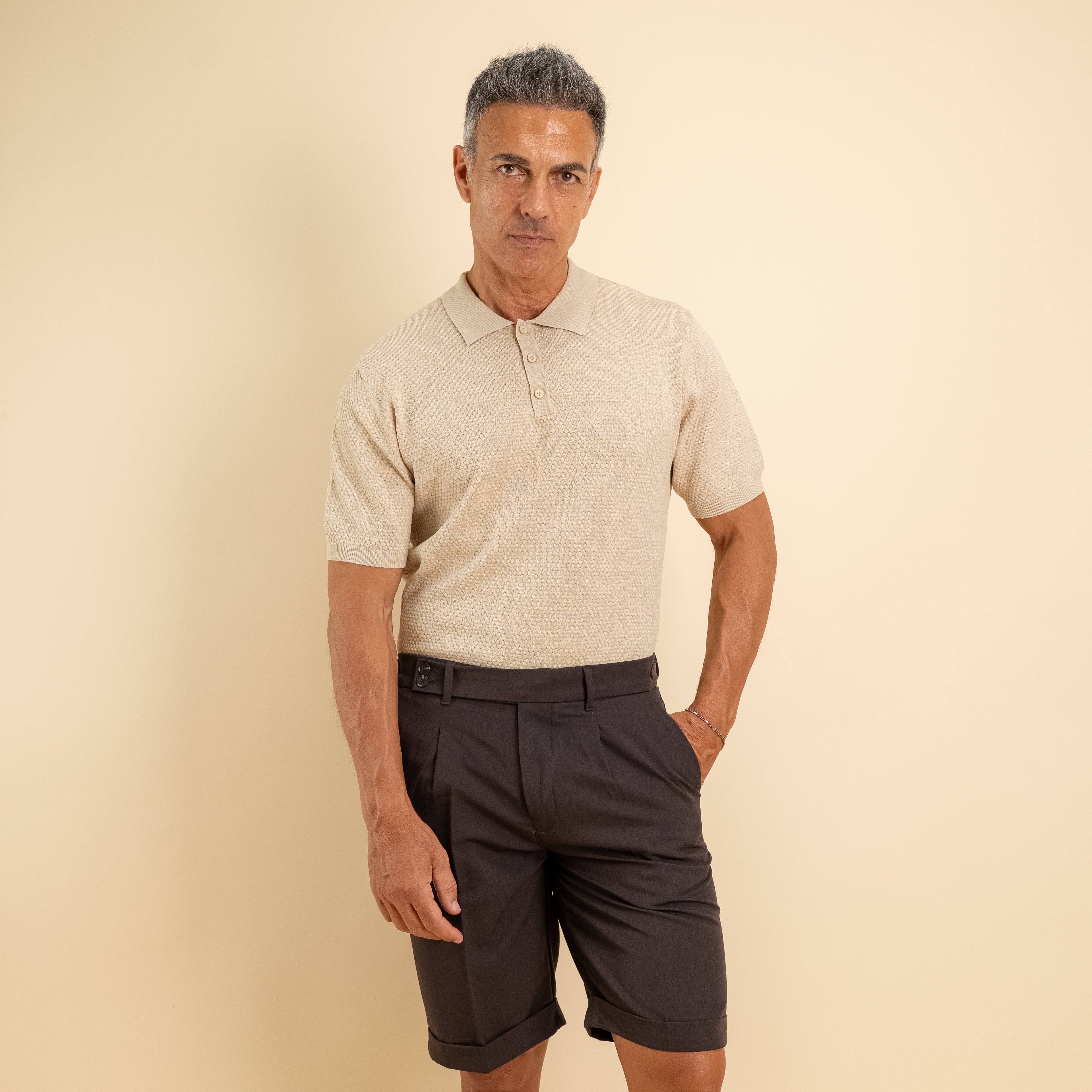 Polo nido d'ape traforata - Beige