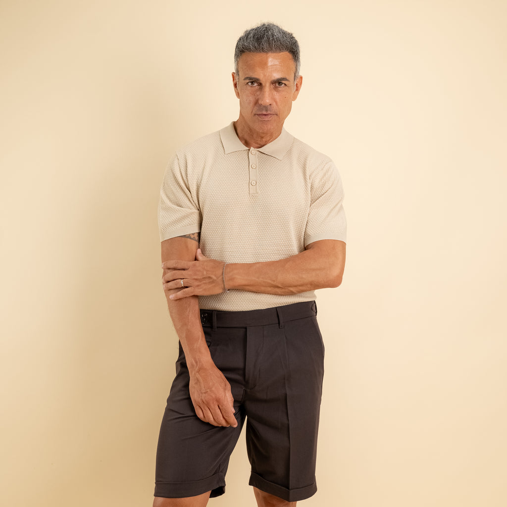 Polo nido d'ape traforata - Beige