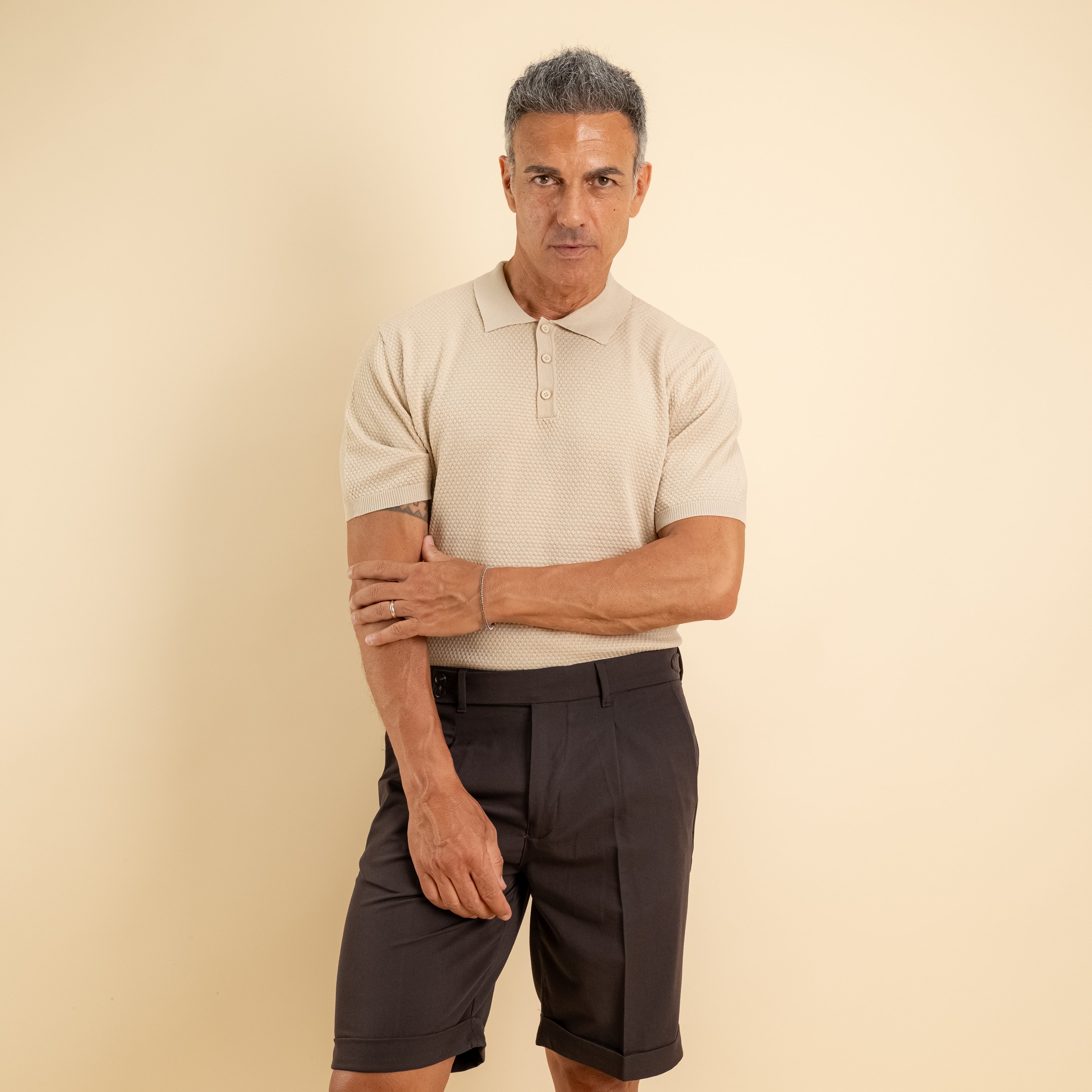 Polo nido d'ape traforata - Beige