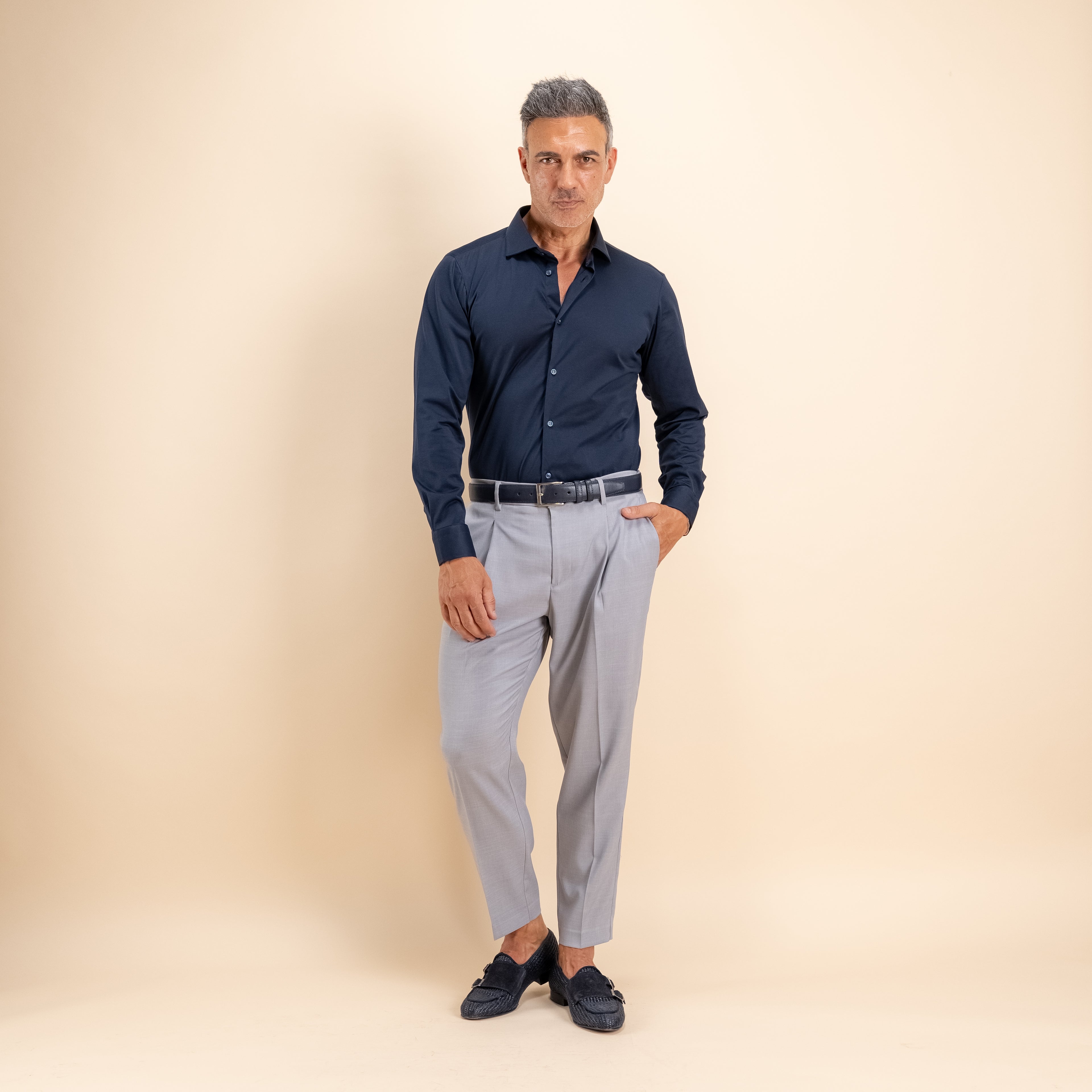 Camicia sartoriale in Filo di Scozia - Blu