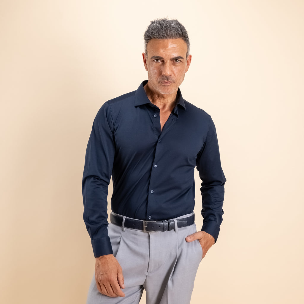 Camicia sartoriale in Filo di Scozia - Blu