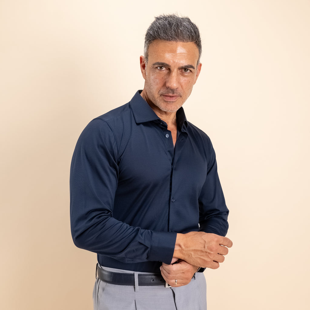 Camicia sartoriale in Filo di Scozia - Blu