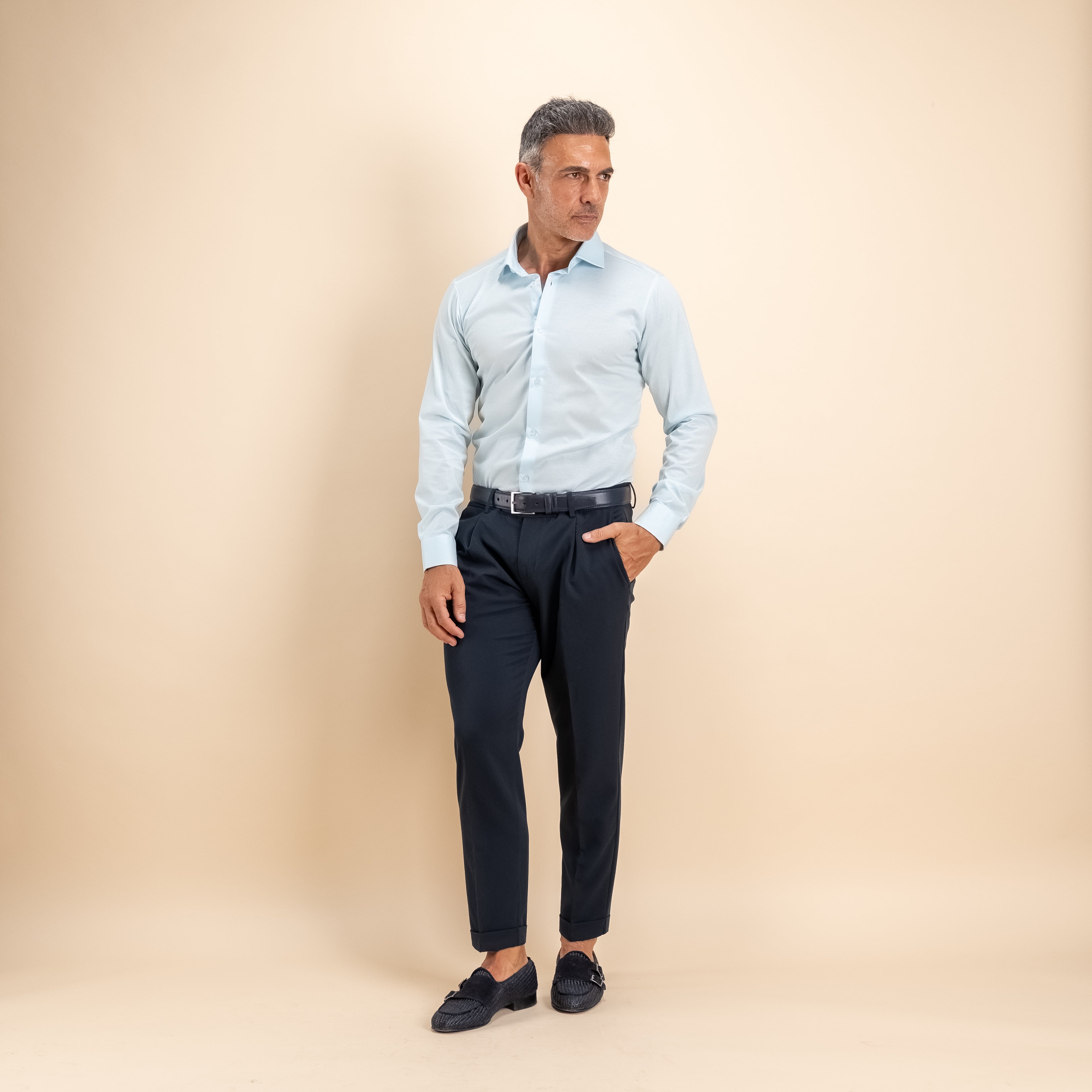 Camicia sartoriale in Filo di Scozia - Celeste