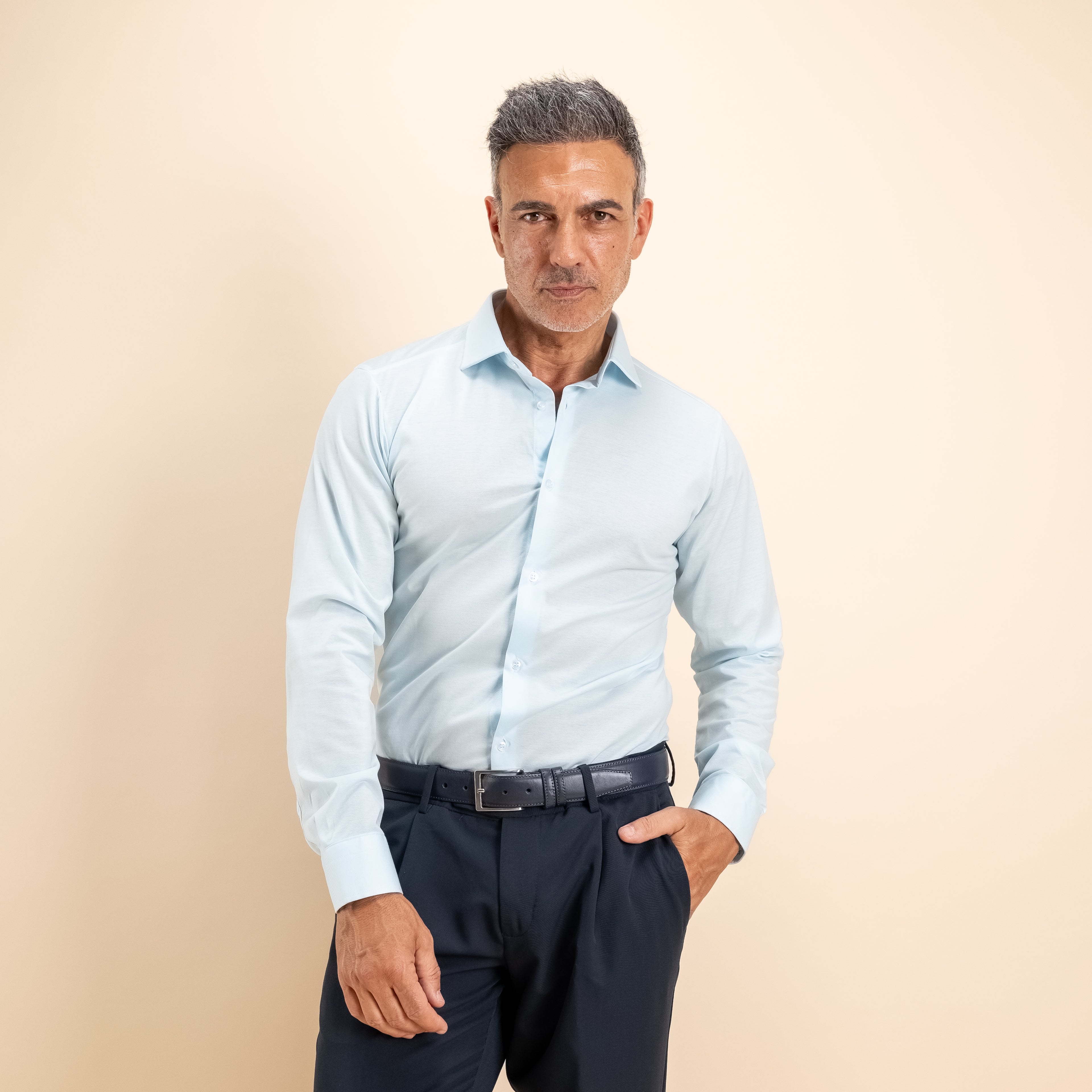 Camicia sartoriale in Filo di Scozia - Celeste