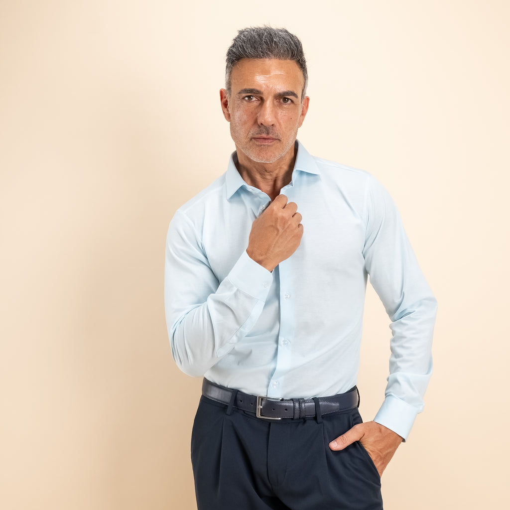 Camicia sartoriale in Filo di Scozia - Celeste