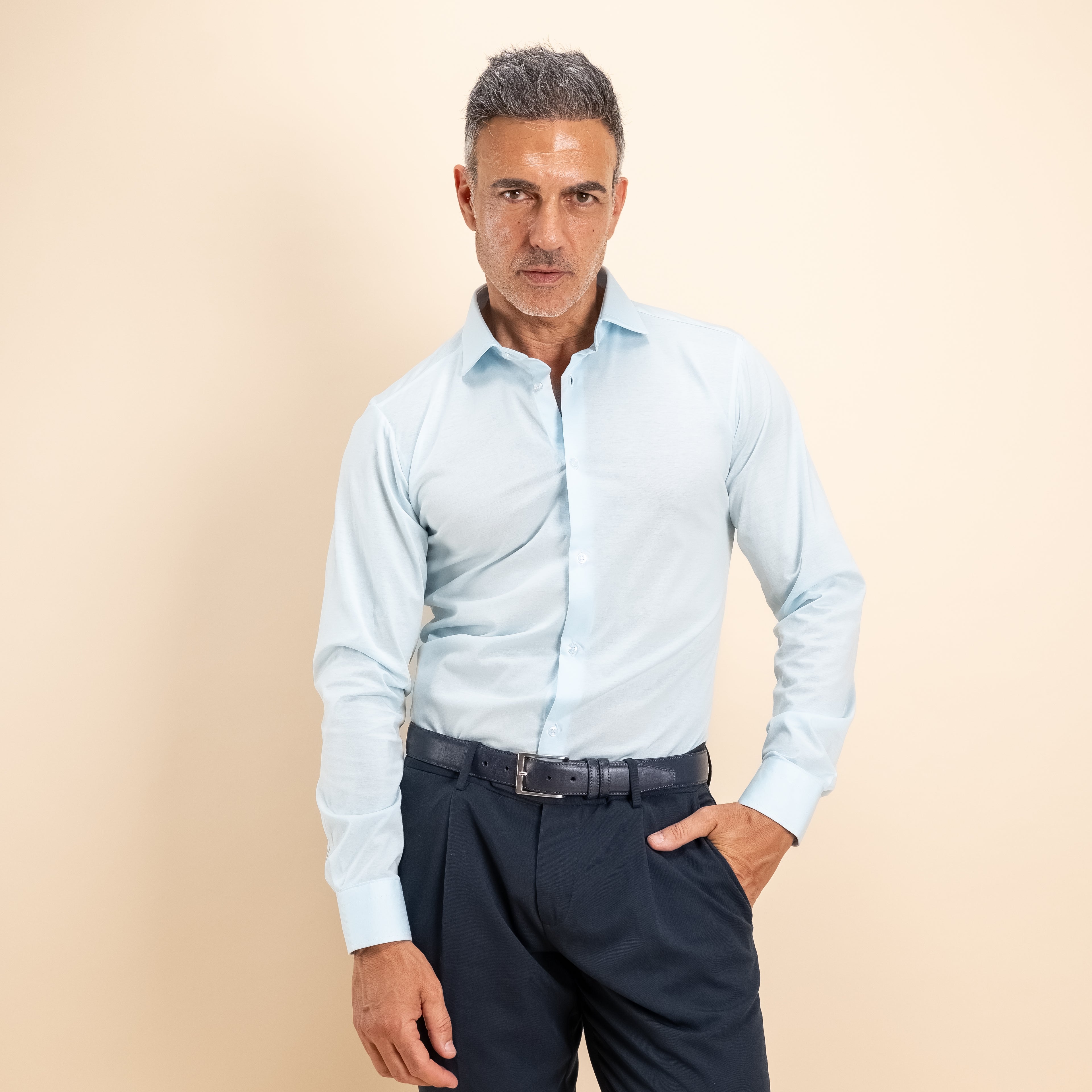 Camicia sartoriale in Filo di Scozia - Celeste