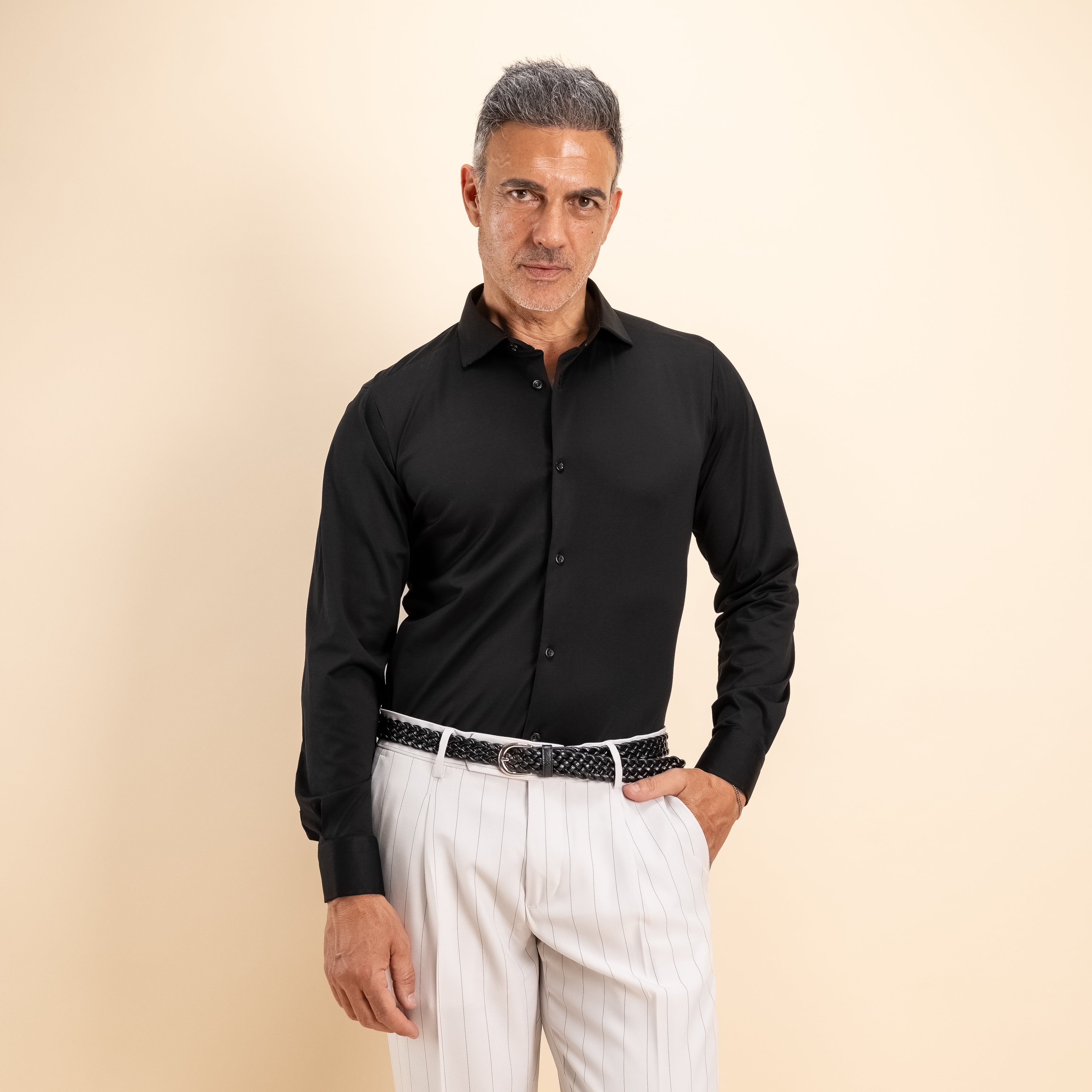 Camicia sartoriale in Filo di Scozia - Nero
