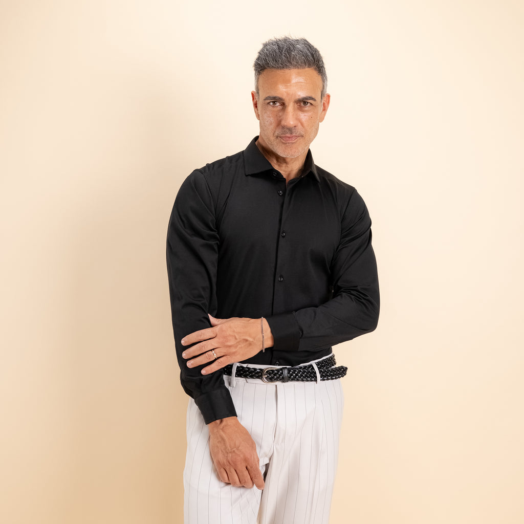 Camicia sartoriale in Filo di Scozia - Nero