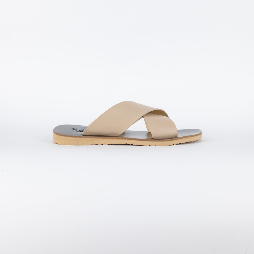 Sandalo con doppia fascia intrecciata pelle - Beige
