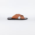 Sandalo con doppia fascia intrecciata pelle - Tabacco