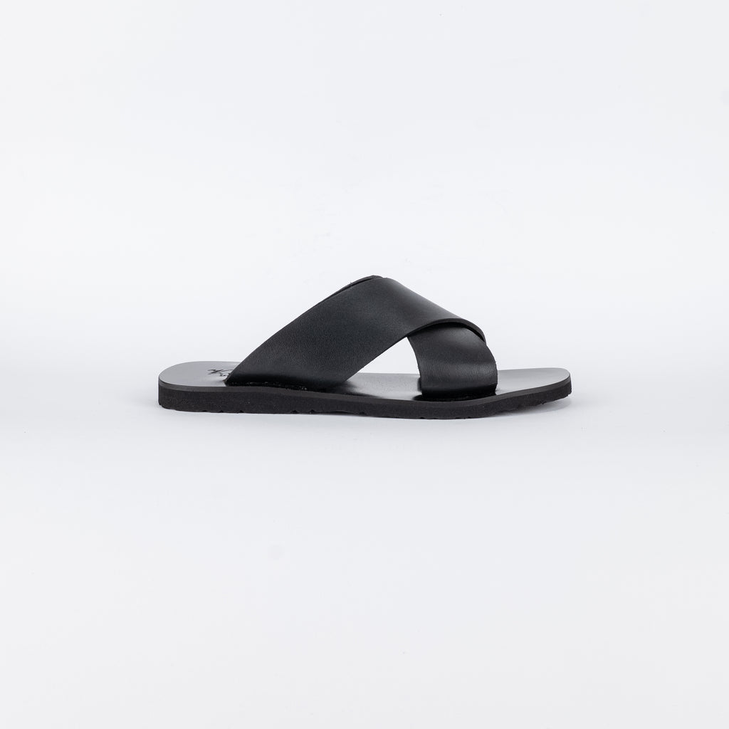 Braided double-strap leather sandal - Black