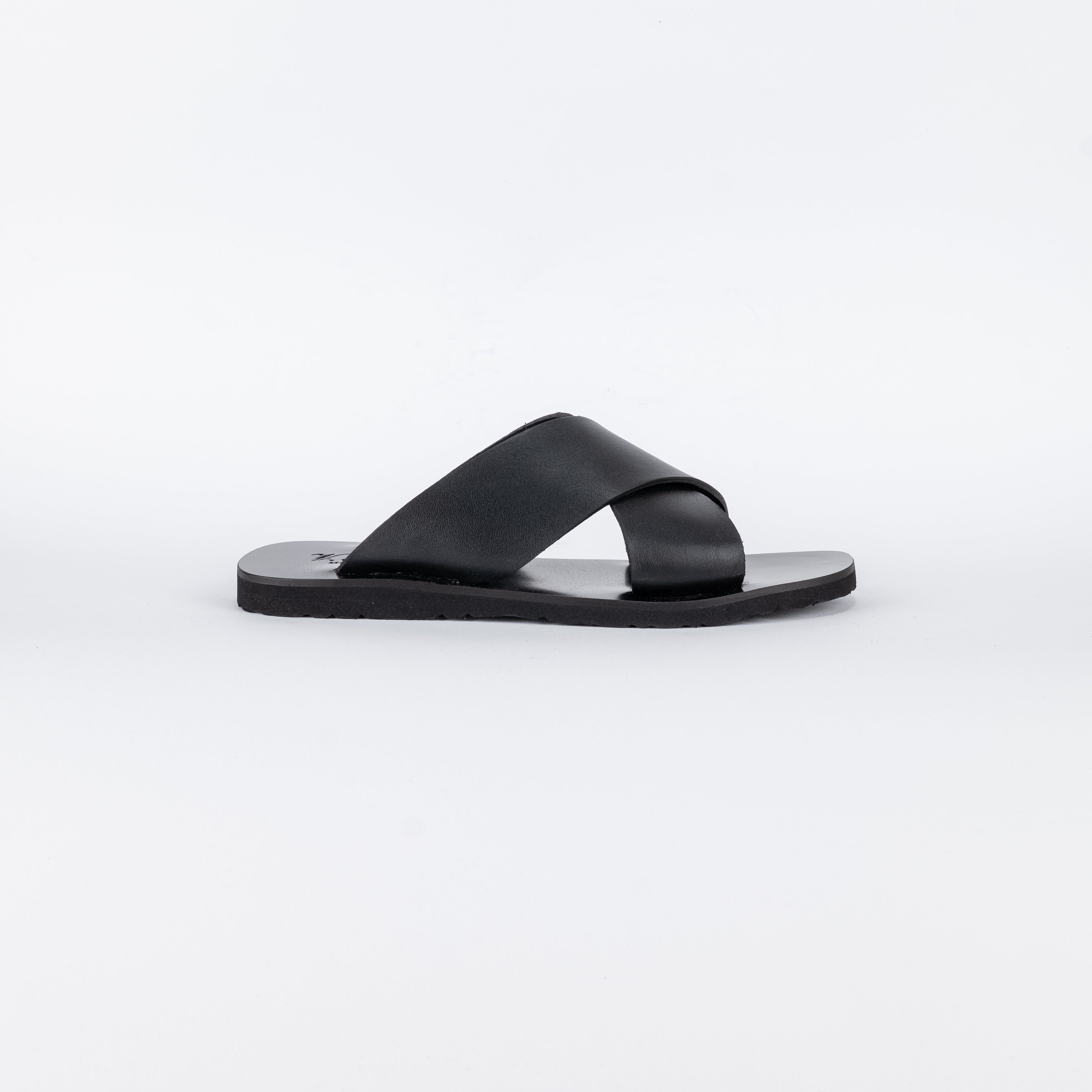 Sandalo con doppia fascia intrecciata pelle - Nero