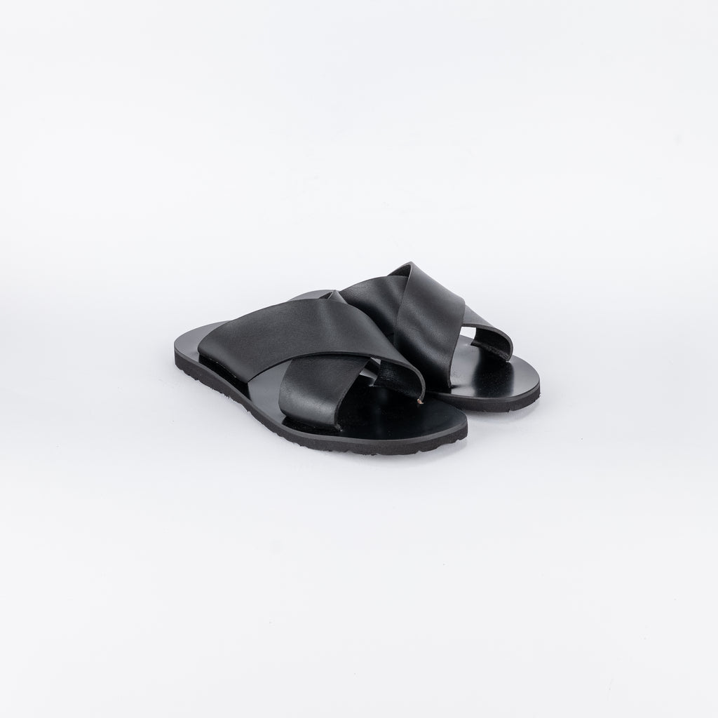 Braided double-strap leather sandal - Black