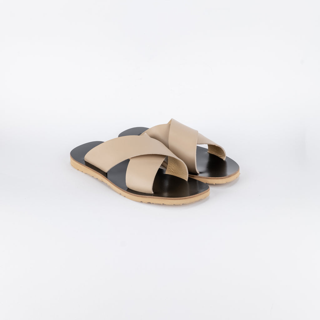 Sandalo con doppia fascia intrecciata pelle - Beige