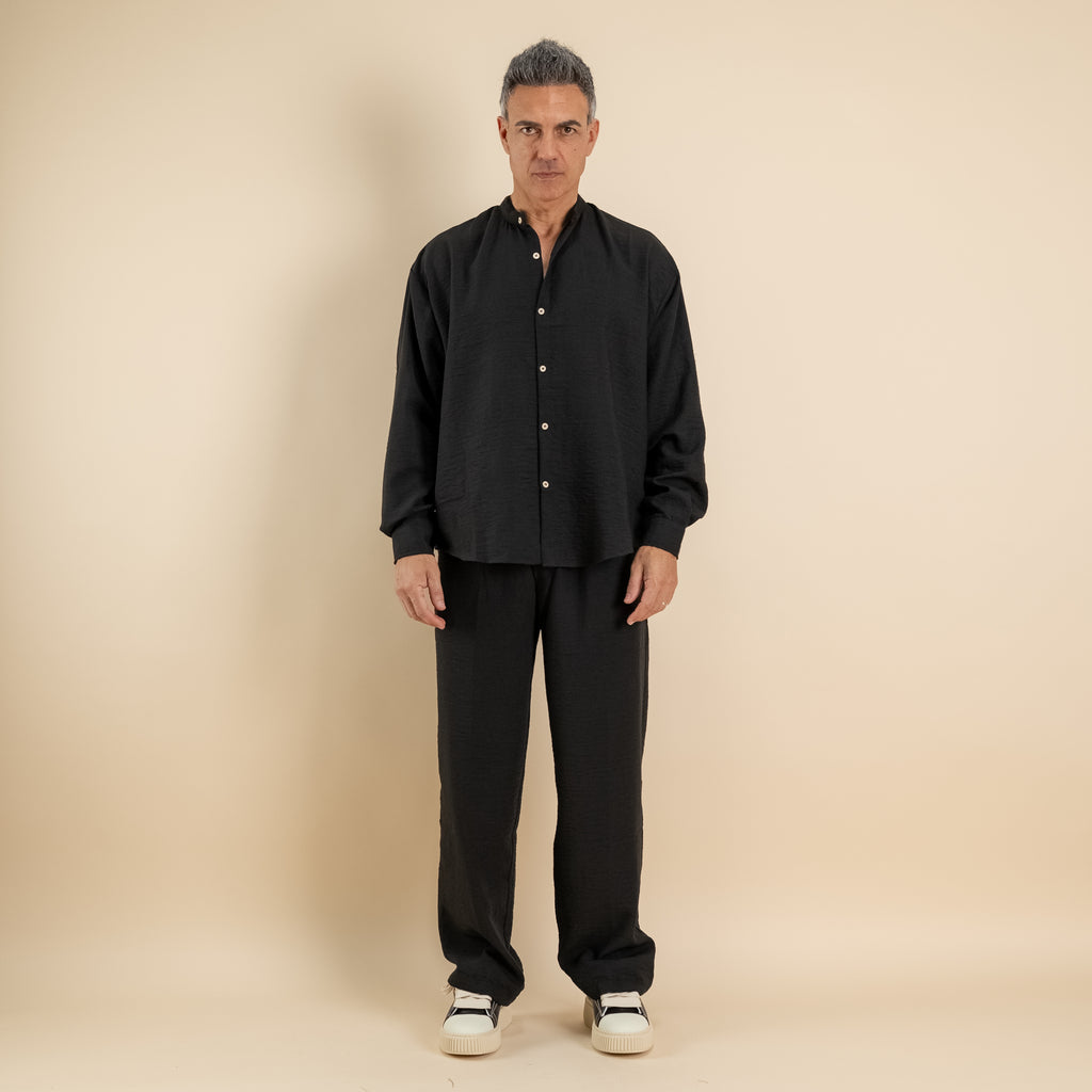 Coordinato effetto lino camicia coreana - Nero