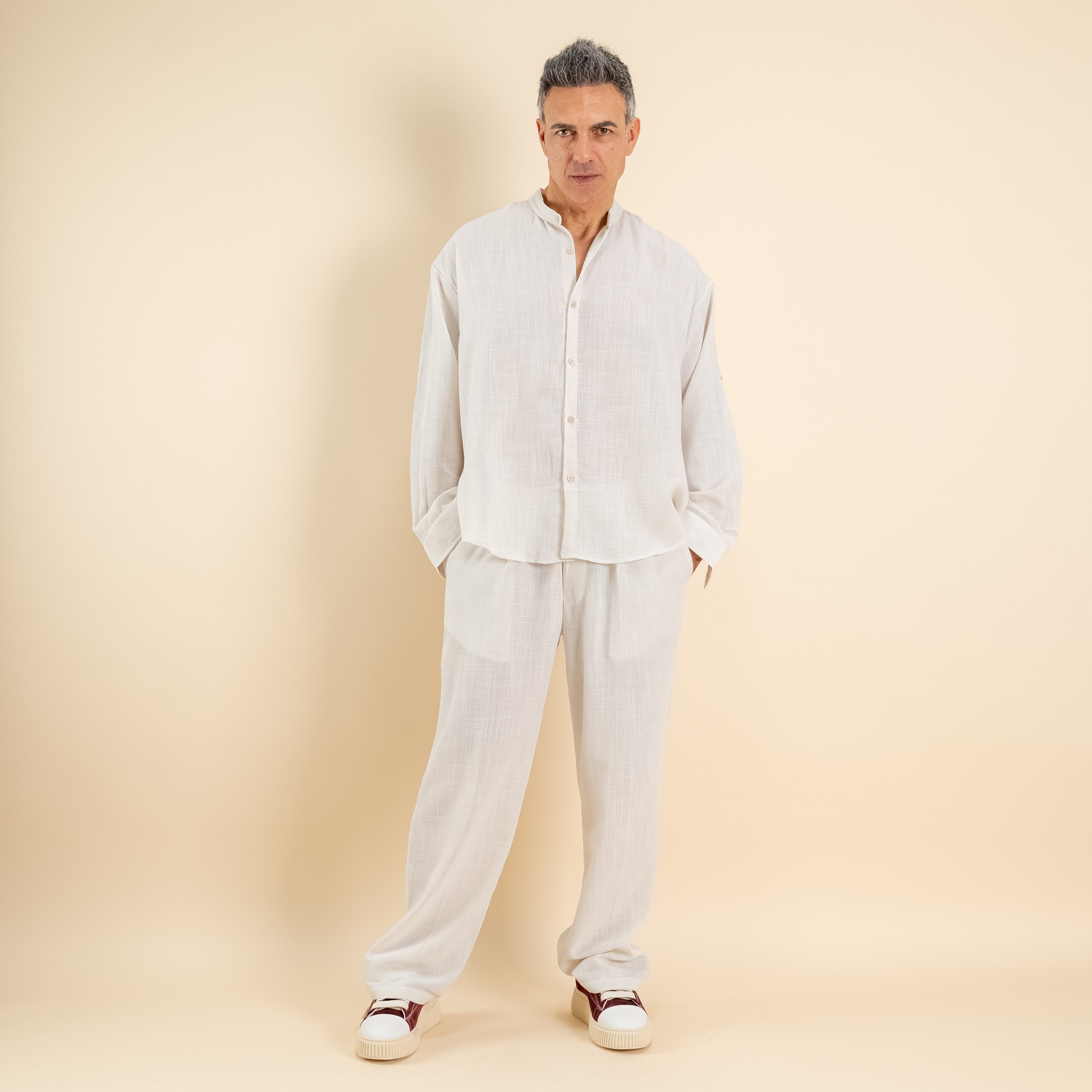 Coordinato effetto lino camicia coreana - Burro