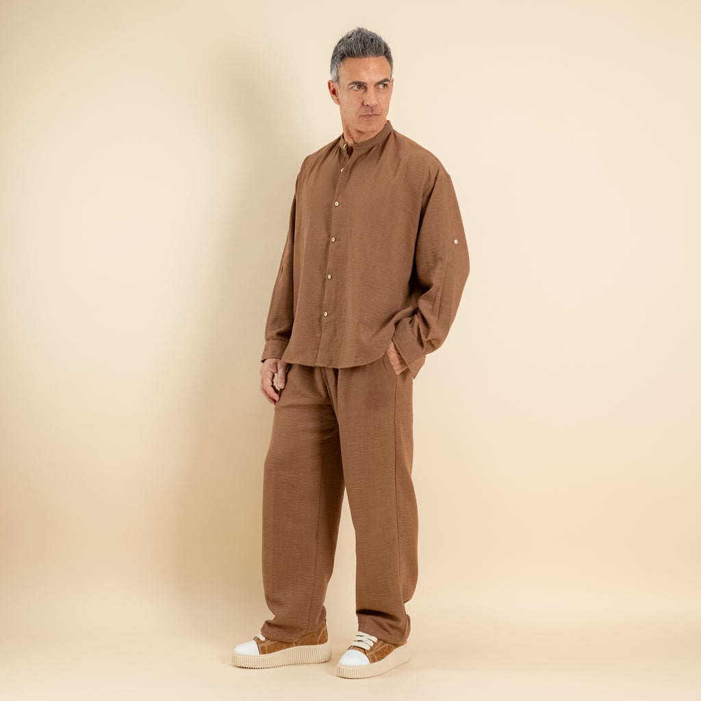 Coordinato effetto lino camicia coreana - Moro