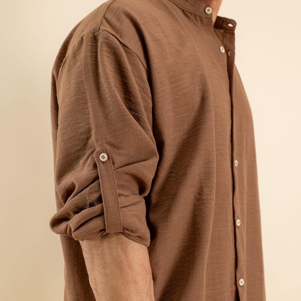 Coordinato effetto lino camicia coreana - Moro