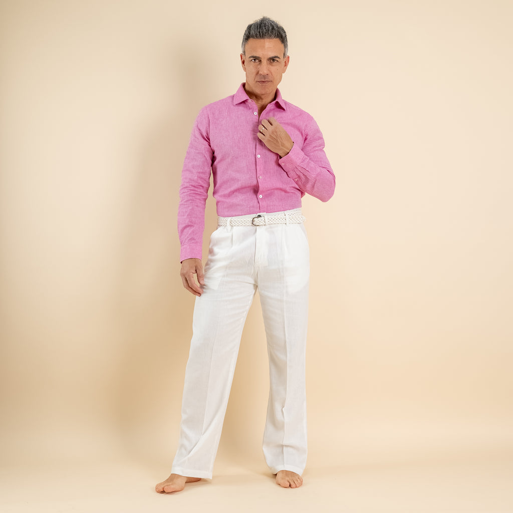 Pantalone palazzo in misto lino - Bianco