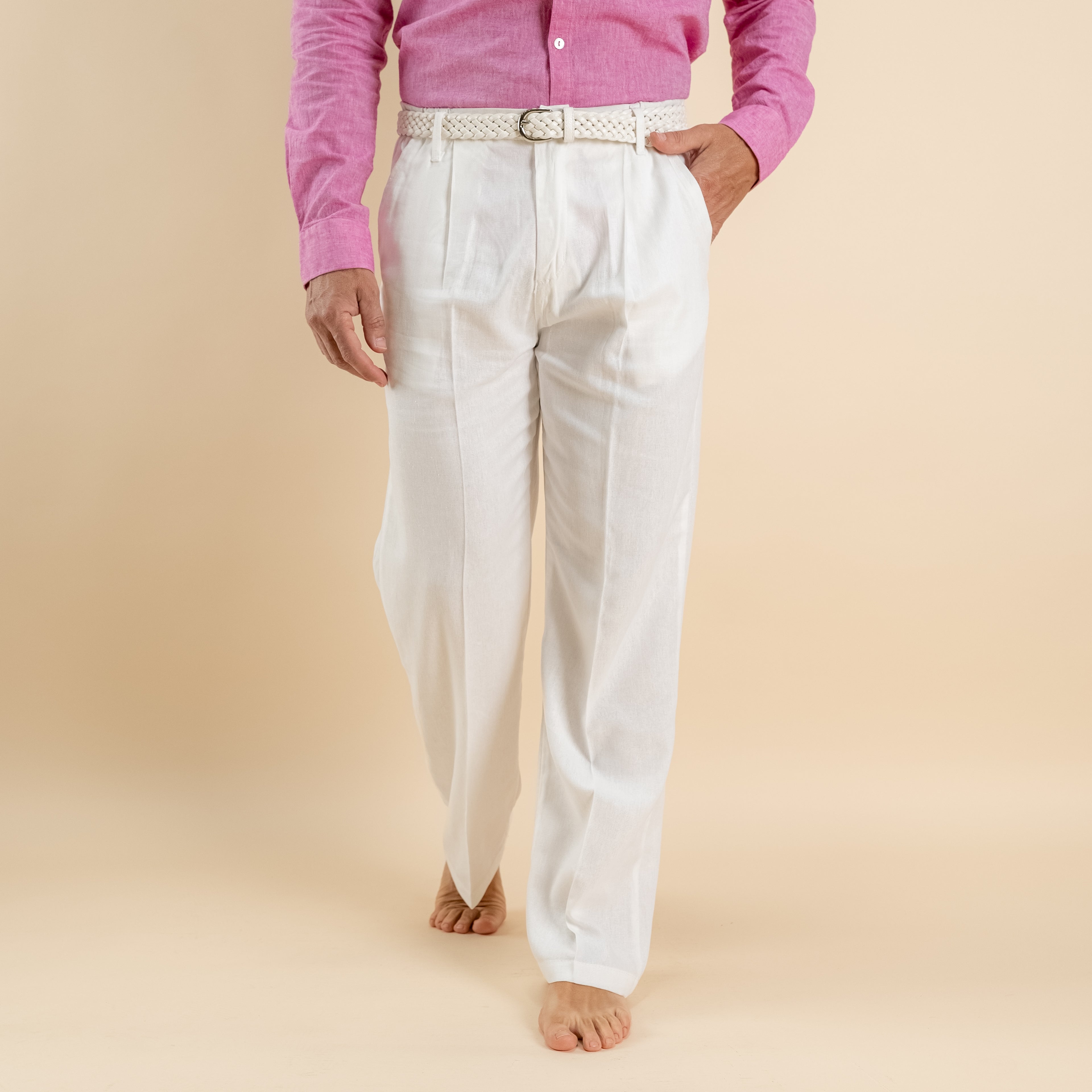Pantalone palazzo in misto lino - Bianco