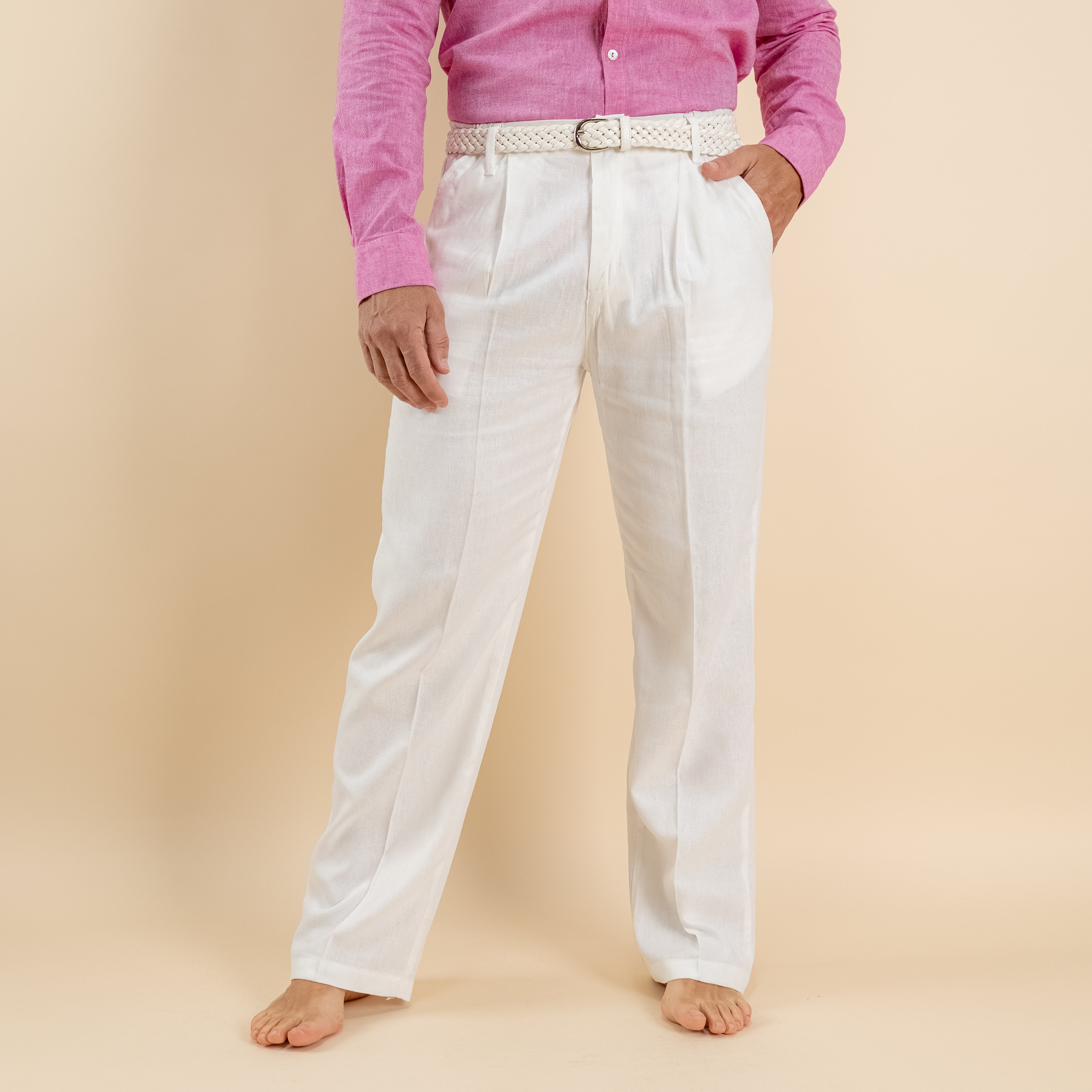 Pantalone palazzo in misto lino - Bianco