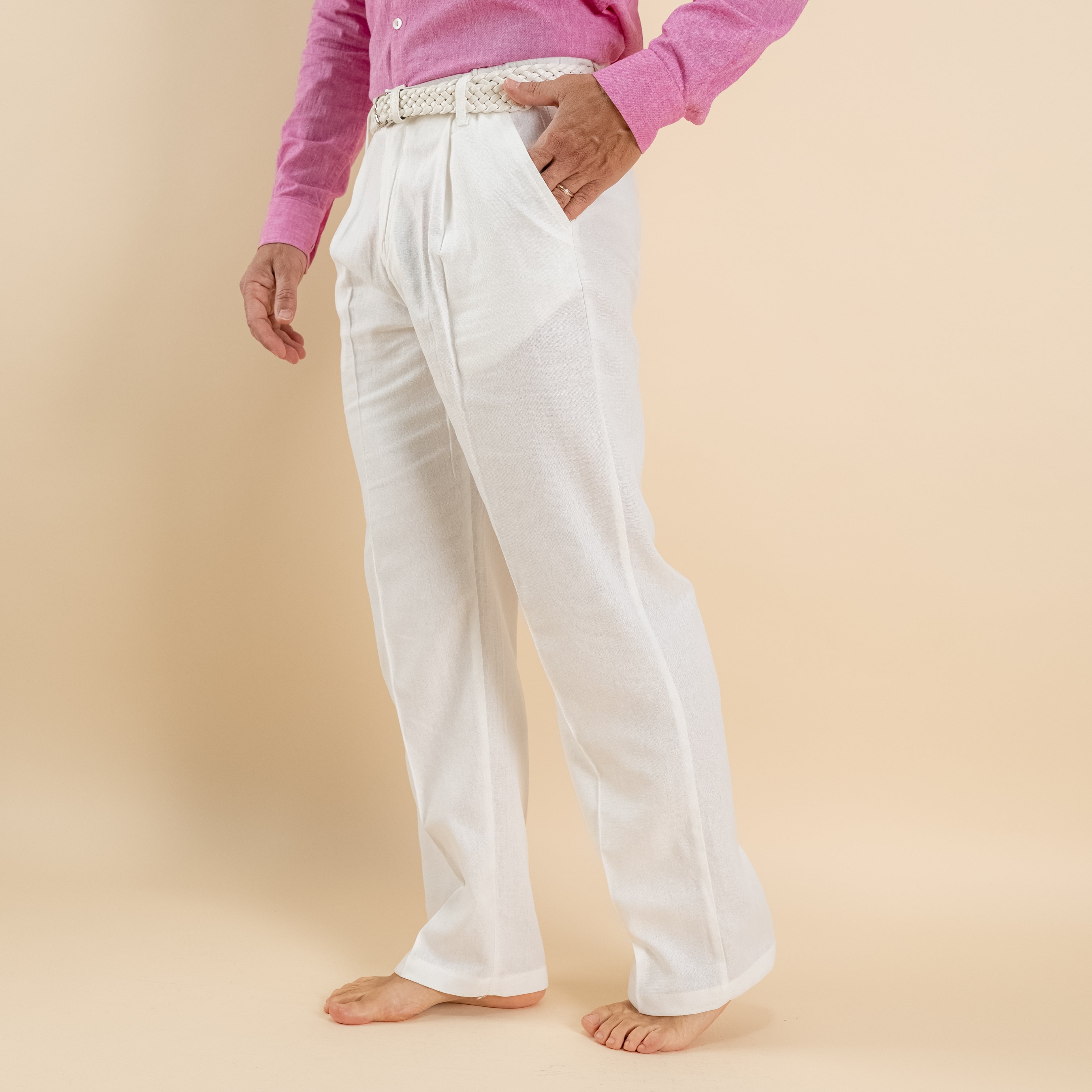 Pantalone palazzo in misto lino - Bianco