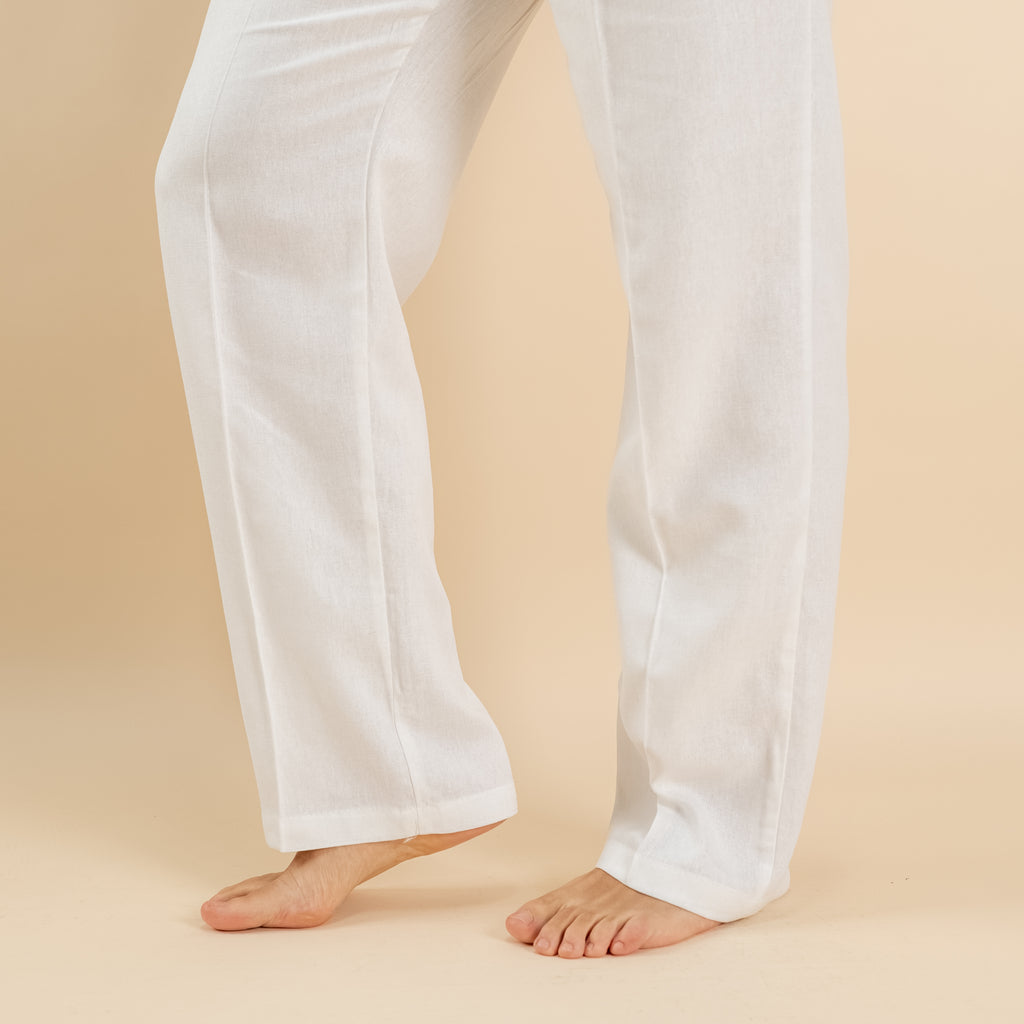 Pantalone palazzo in misto lino - Bianco